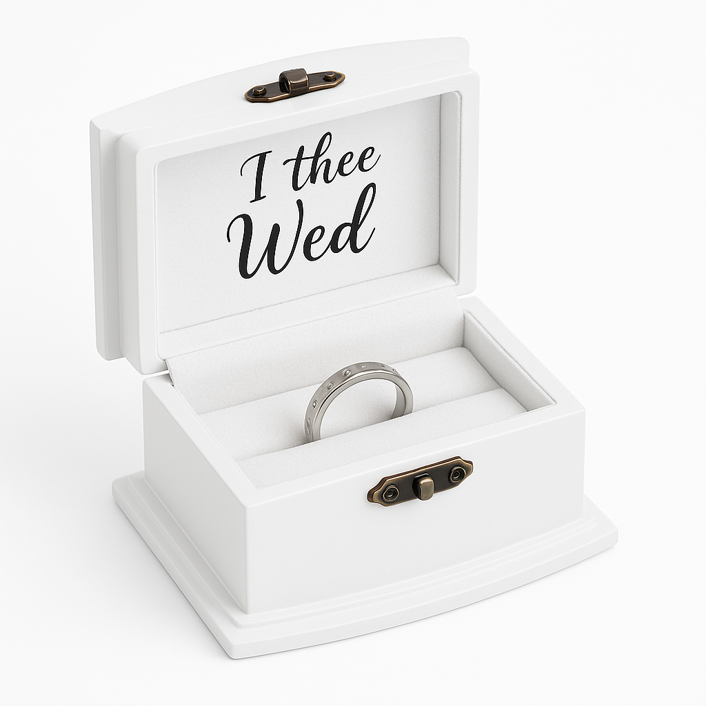 "I Thee Wed" Wedding Ring Bearer Box - Elegant White MDF Keepsake