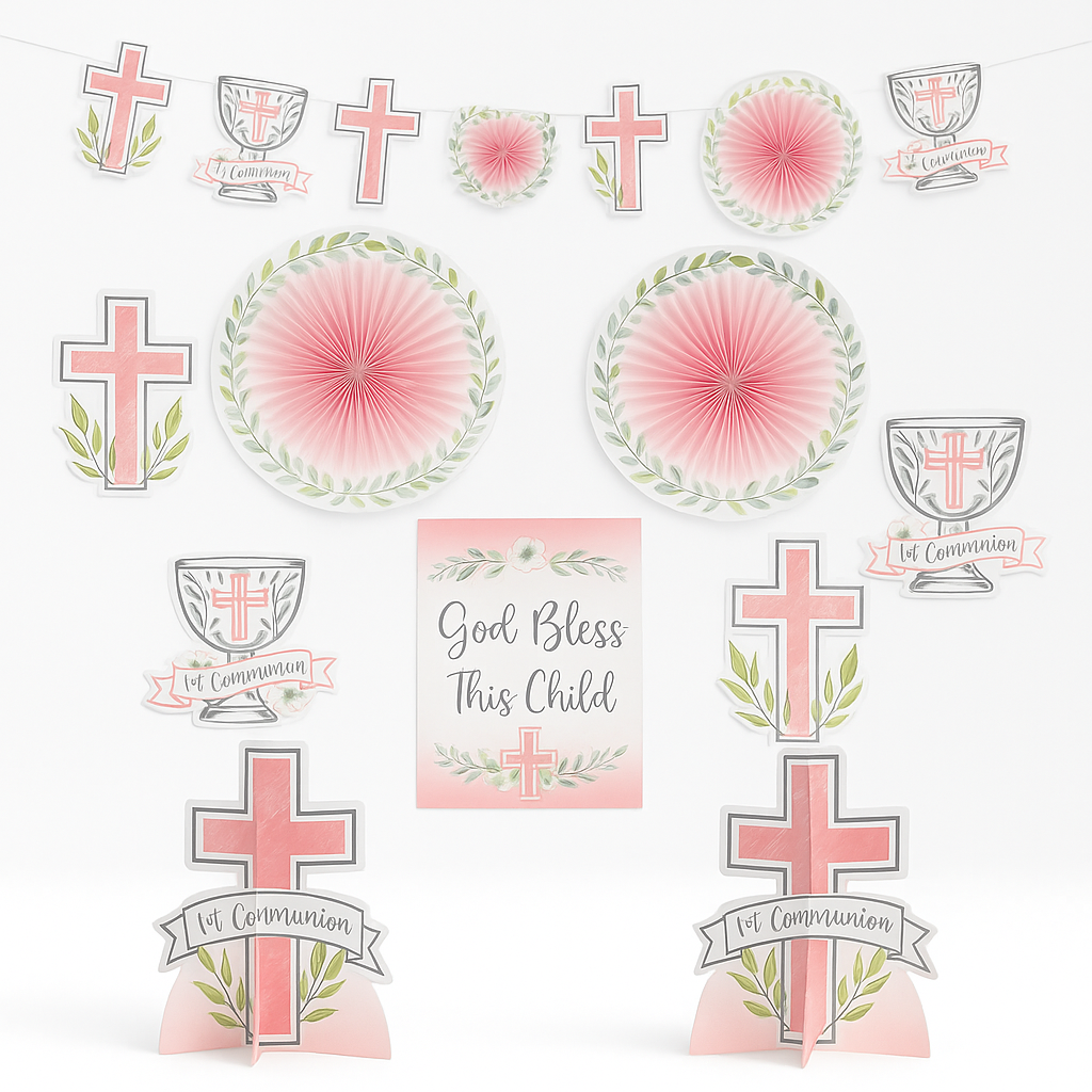 Pink First Communion Room Decoration Kit - 10-Piece Set