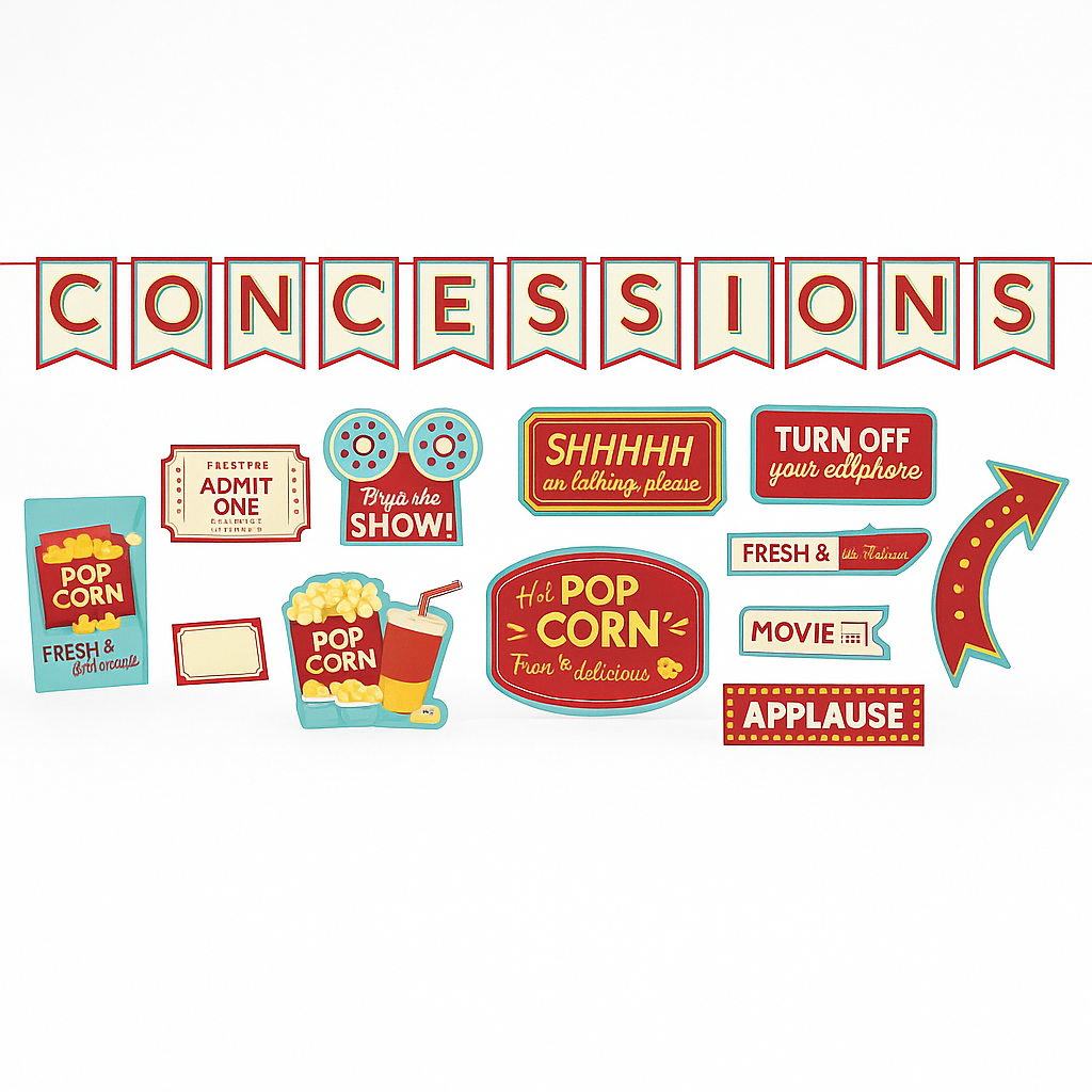 Hollywood Movie Night Concessions Decorating Kit - Room & Table Centerpiece, 19-Piece Set