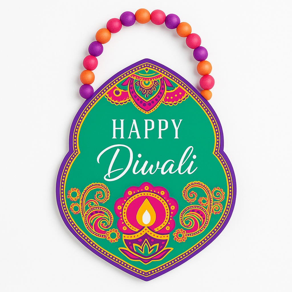 "Happy Diwali" Beaded Hanging Sign Decoration