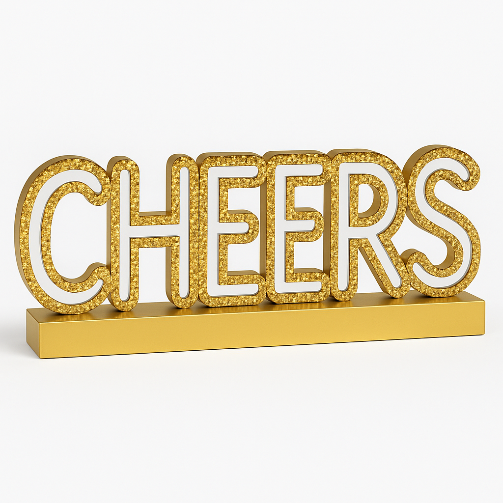 "Cheers" Mirror Standing MDF Sign - New Year's Eve Tabletop Decoration