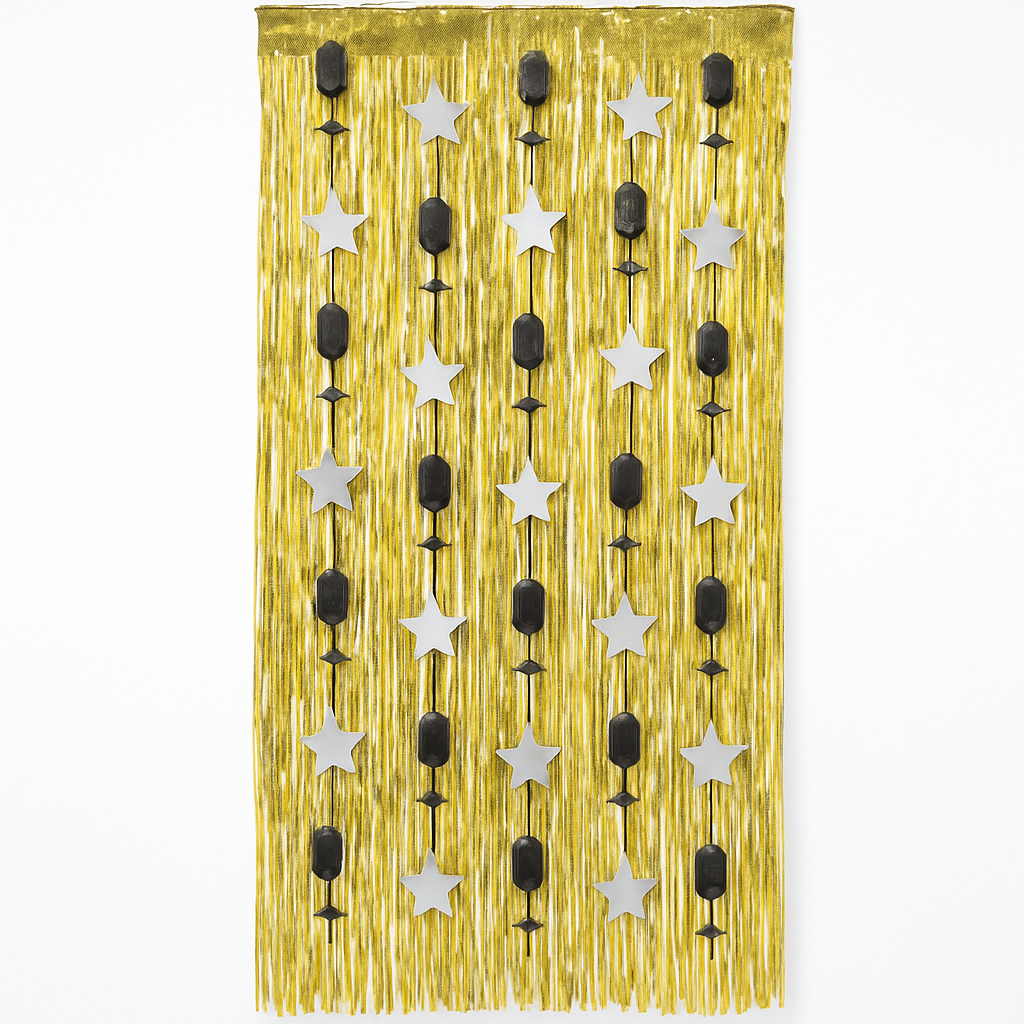 Sparkling New Year's Eve Doorway Curtain with Gold Fringe