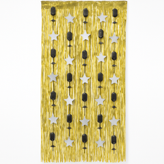 Sparkling New Year's Eve Doorway Curtain with Gold Fringe