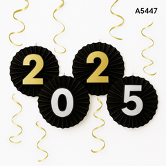 2025 New Year's Eve Paper Fan & Foil Swirl Decoration Kit