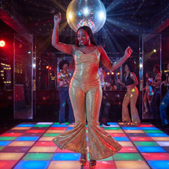Glamorous Gold Metallic Disco Jumpsuit - Adult Plus