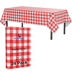 Red Gingham Flannel Backed Plastic Table Cover 54 In. x 108 In. | Case of 24 - 54 In. x 108 In.