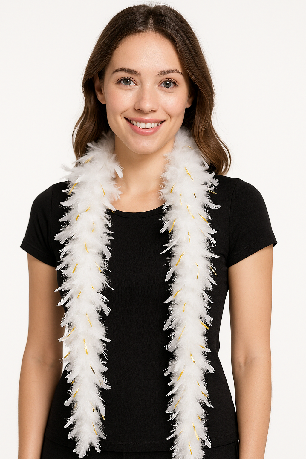 Golden Age Feather & Tinsel Boa, White/Gold - Perfect Party Accessory