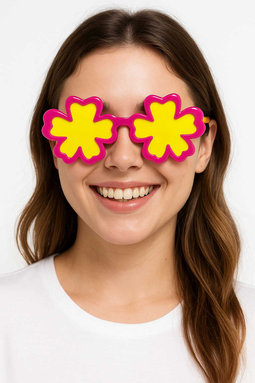 Giant Hibiscus Flower Sunglasses - Pink & Yellow Luau Accessories