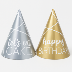 Mini Metallic Gold & Silver Cone Party Hats, 12-Pack