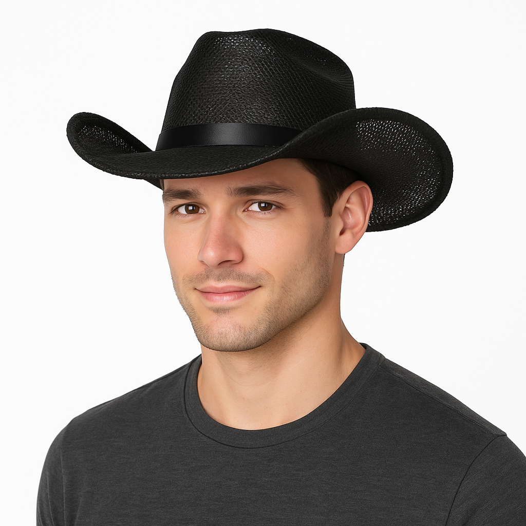 Black Straw Cowboy Hat – Classic Western Costume Accessory
