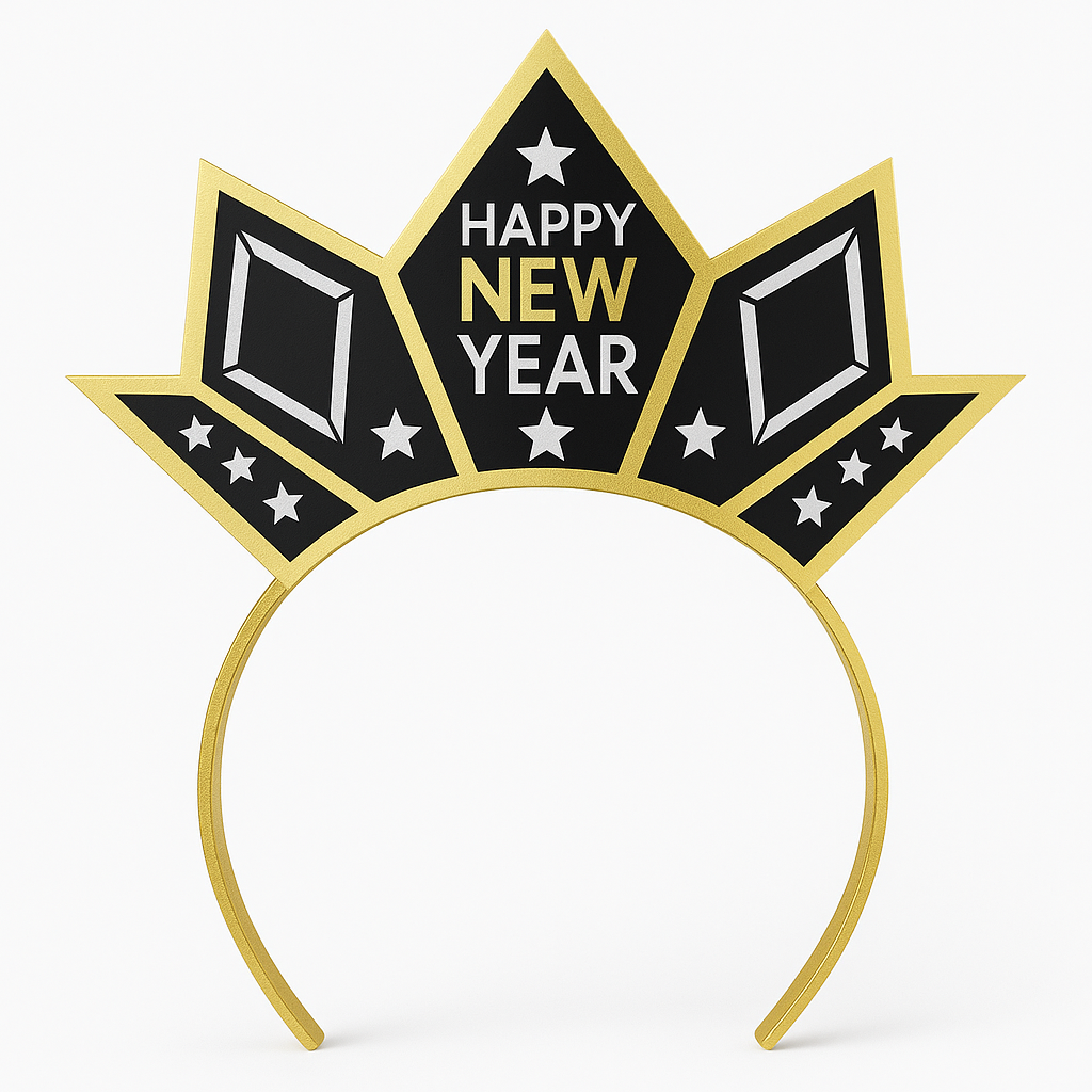 Black, Silver, and Gold "Happy New Year" Tiara Headband