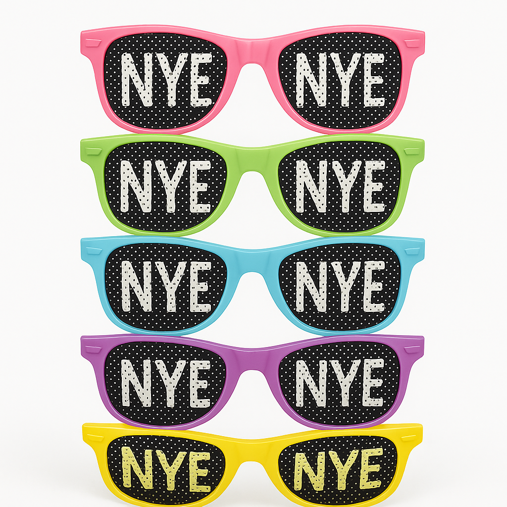 "NYE" Glow-In-The-Dark Party Glasses, Multicolored, One Size, 10-Pack