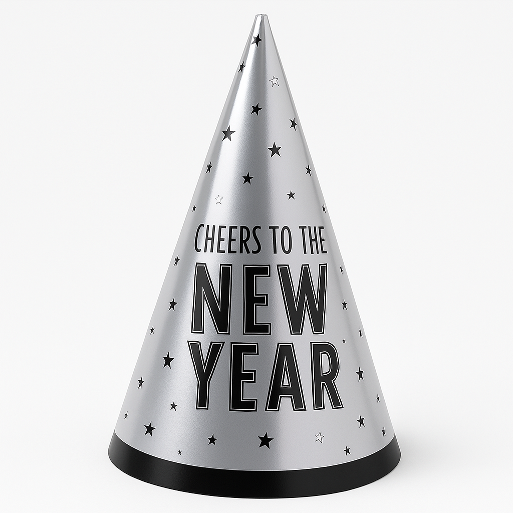 "Cheers To The New Year" Silver Party Cone Hat