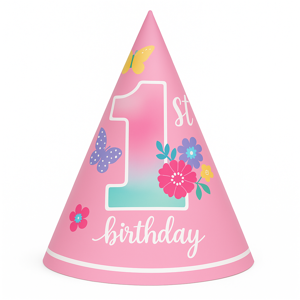Butterfly Garden 1st Birthday Cone Hat