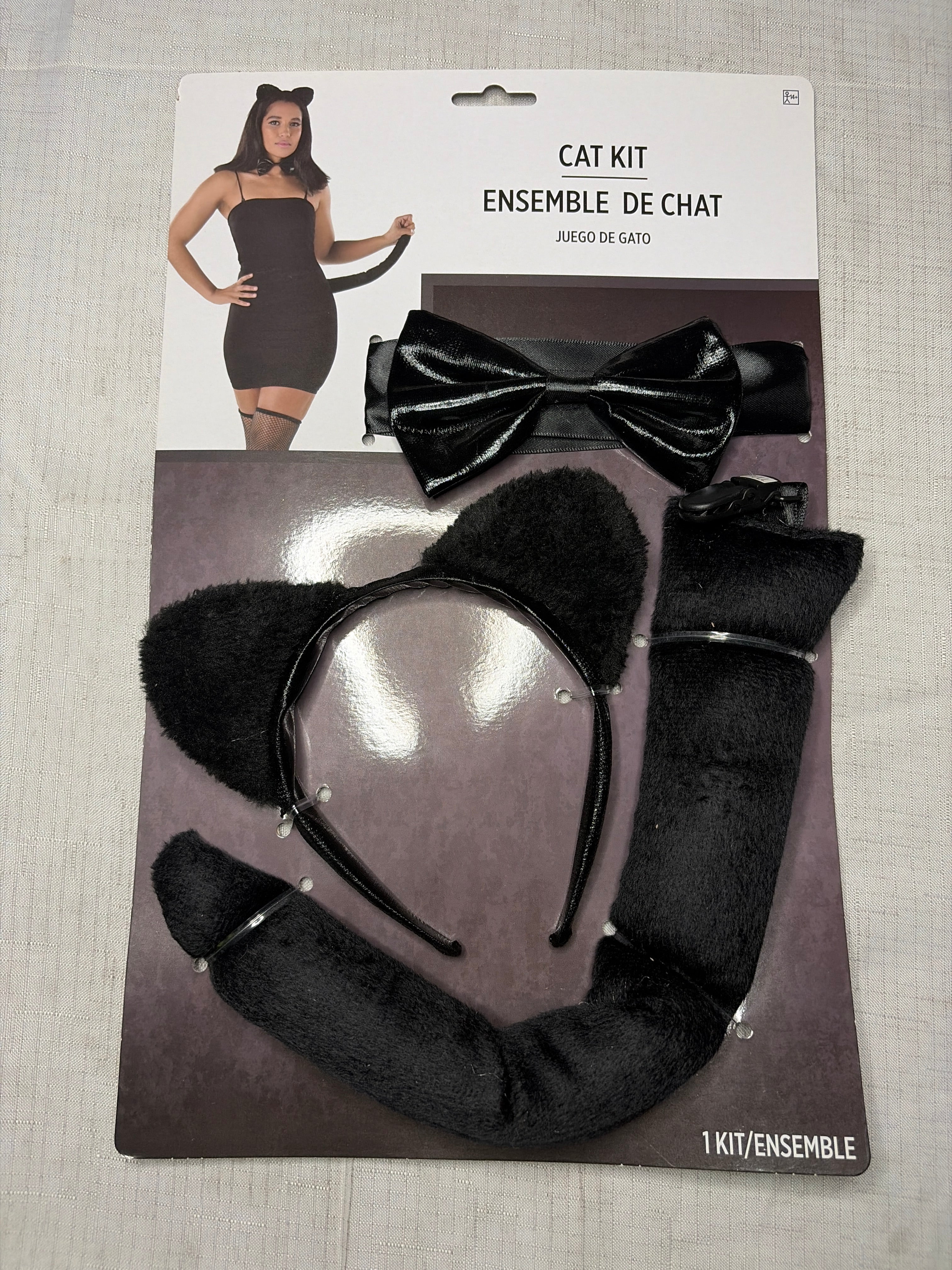 Adult Cat Costume Accessory Kit - Headband, Tail & Bow Tie - One Size