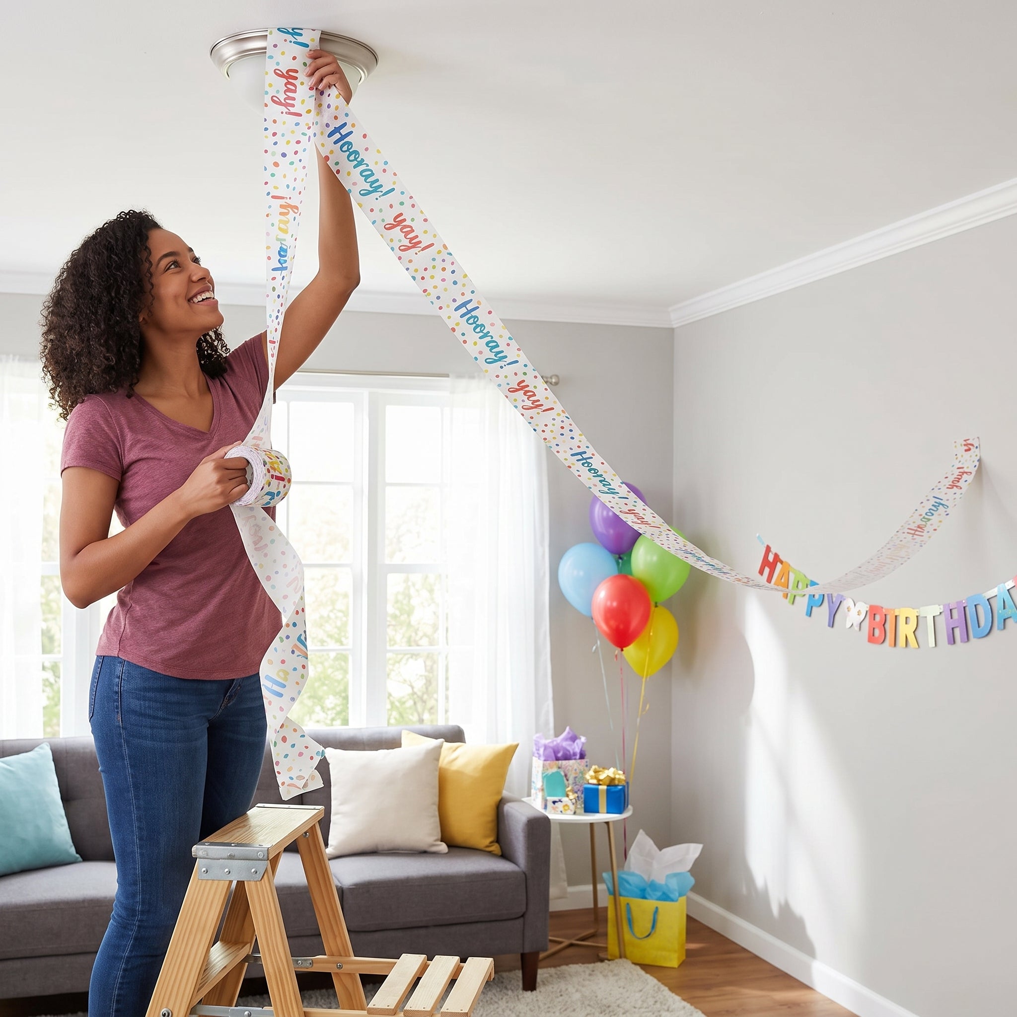 Colorful "Hooray Yay" Crepe Streamers - 81ft