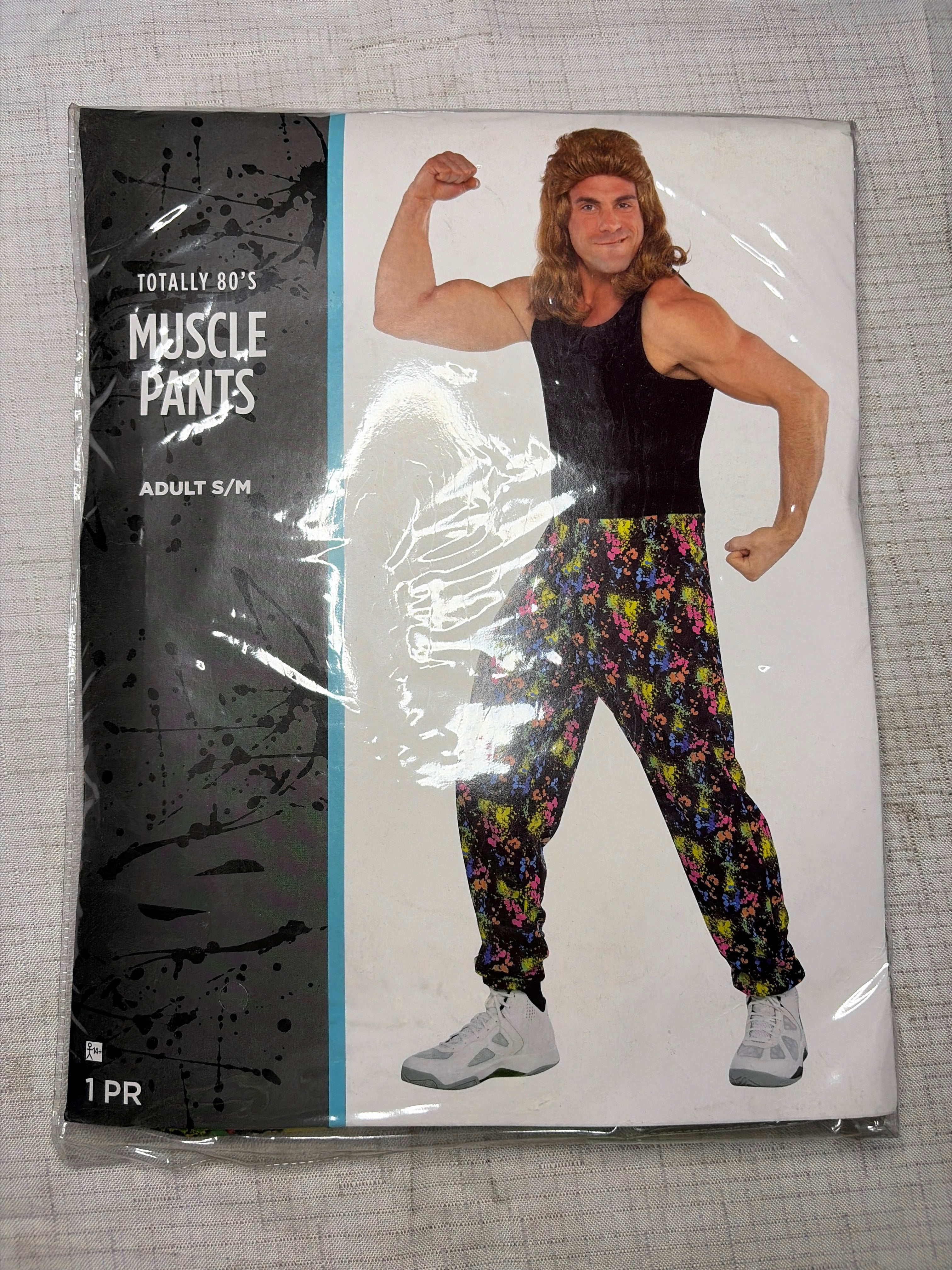 1980s Neon Splatter Muscle Pants - Halloween Costume Accessory - Adult S/M
