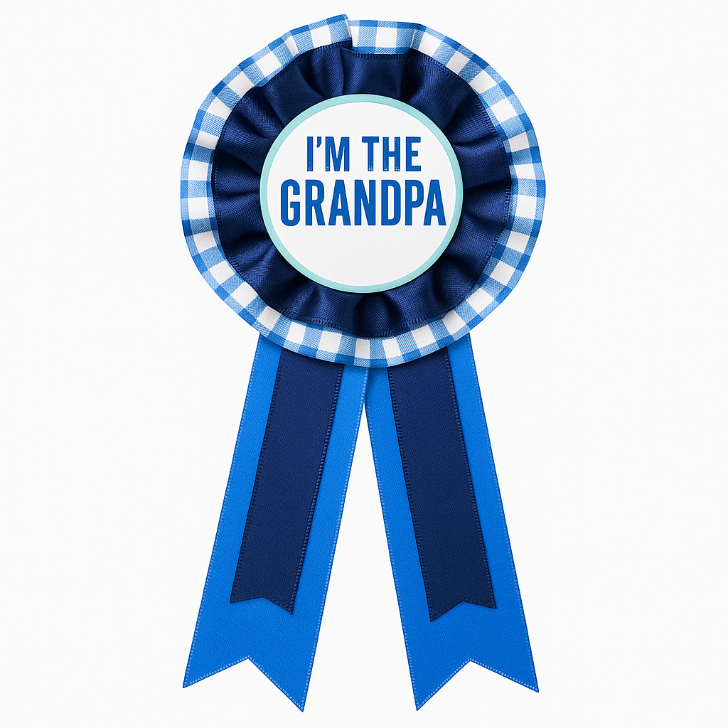 "I'm the Grandpa" Award Ribbon - Blue Checkered Baby Shower Accessory