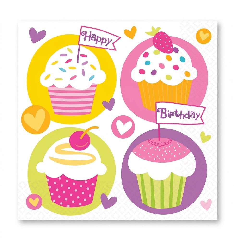 Cupcake Party Birthday Lunch Napkins - 6.5 In. x 6.5 In.