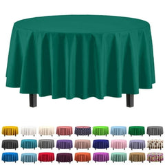 Premium Round Dark Green Plastic Table Cover - 84 in. | Case of 96