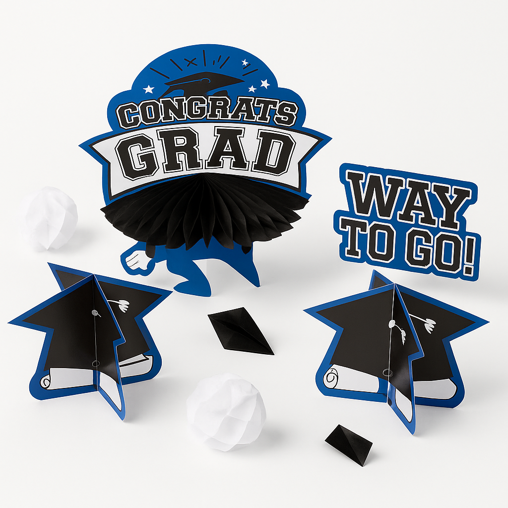 Royal Blue Graduation Table Decorating Kit - 7-Piece Set
