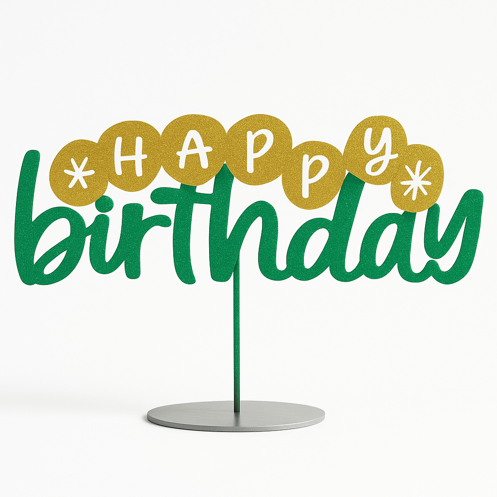 Glittery Green and Gold "Happy Birthday" Table Centerpiece
