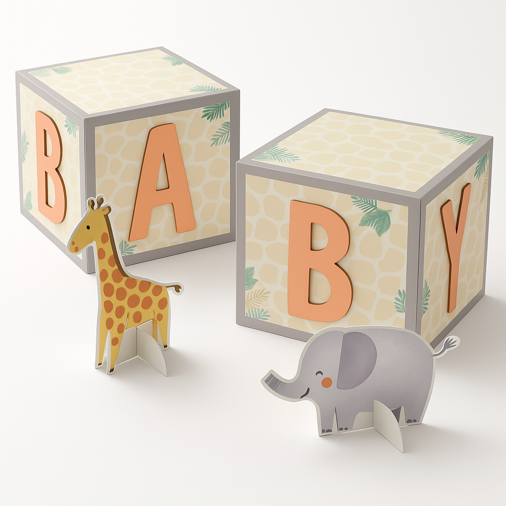 Soft Jungle Baby Blocks Centerpiece Decoration Kit