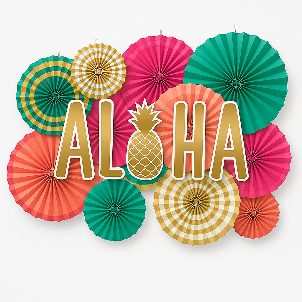 Aloha Deluxe Hanging Paper Fan Decoration Kit, 17-Piece Set