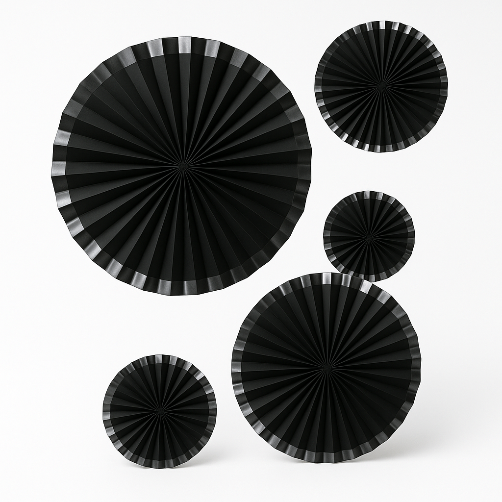 Elegant Black Paper Parasol Fans Set