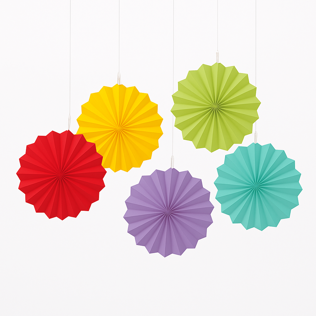 Vibrant Mini Rainbow Paper Fan Decorations - 5 Pack
