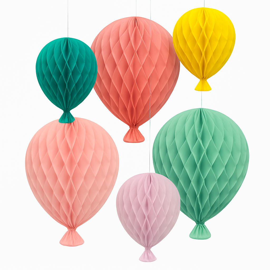 Colorful Balloon-Shaped Honeycomb Decorations - 6 Pack