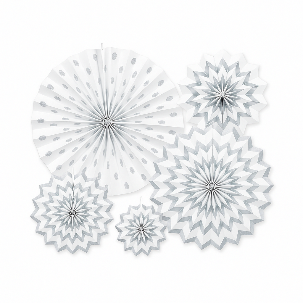 White Glitter Paper Fan Decorations - Set of 4