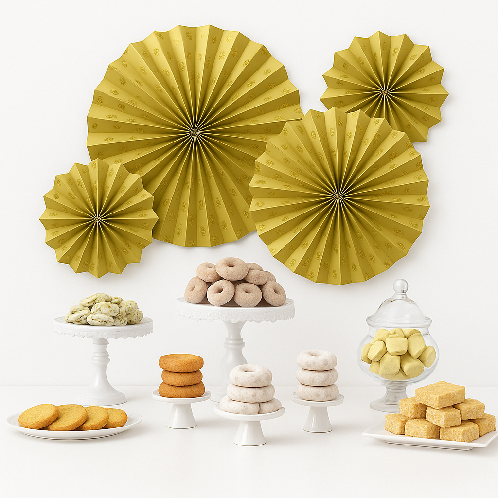 Glitter Gold Paper Fan Decorations Set