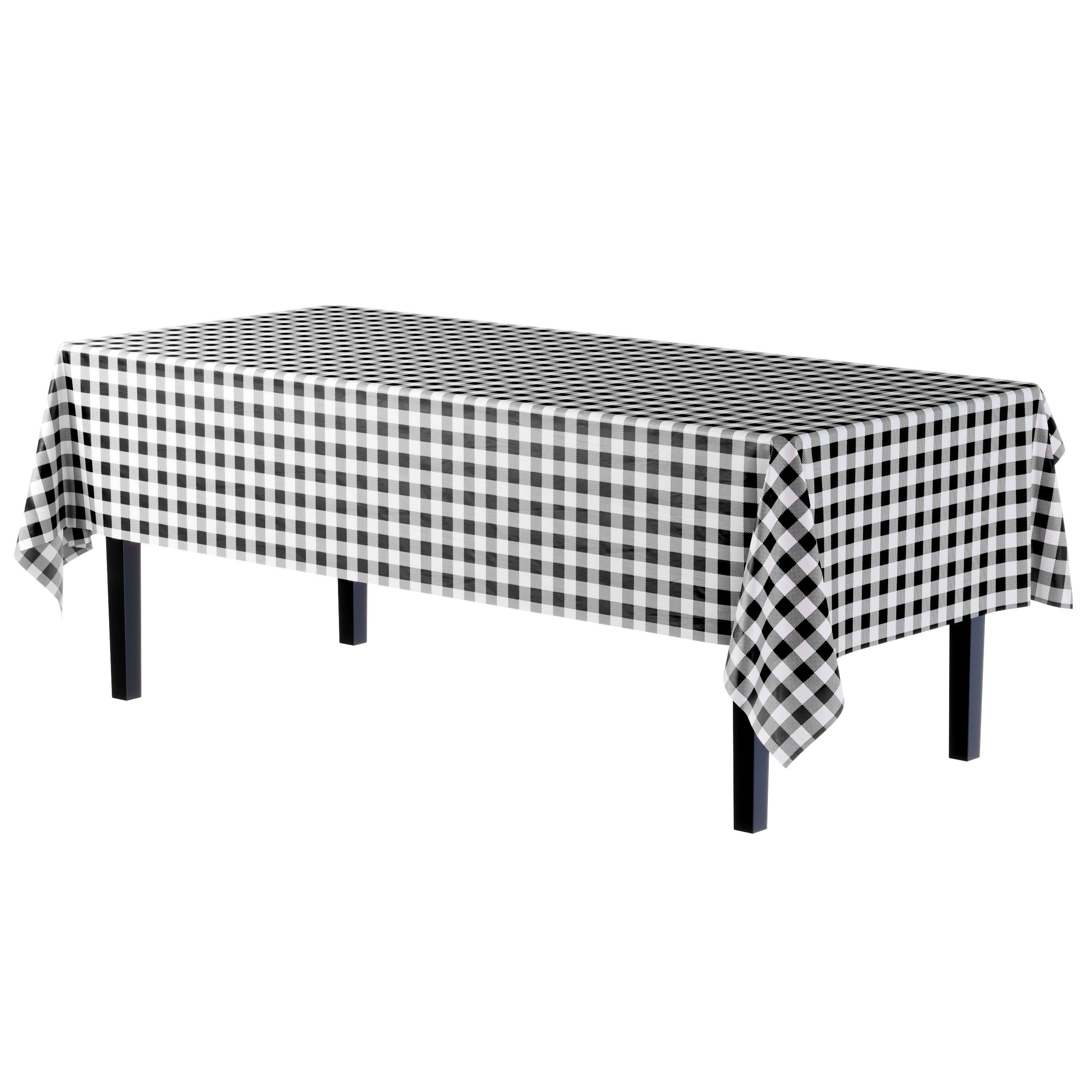 54 In. x 100 Ft. Cut to Size Plastic Table Cover | Black Gingham
