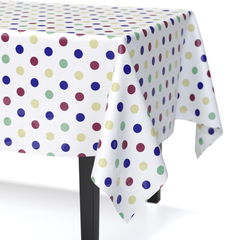 Multi Colored Polka Dot Plastic Table Cover | Case of 48 - 54 In. x 108 In.