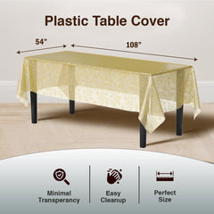 Gold Floral Plastic Table Cover - 54 In. x 108 In.