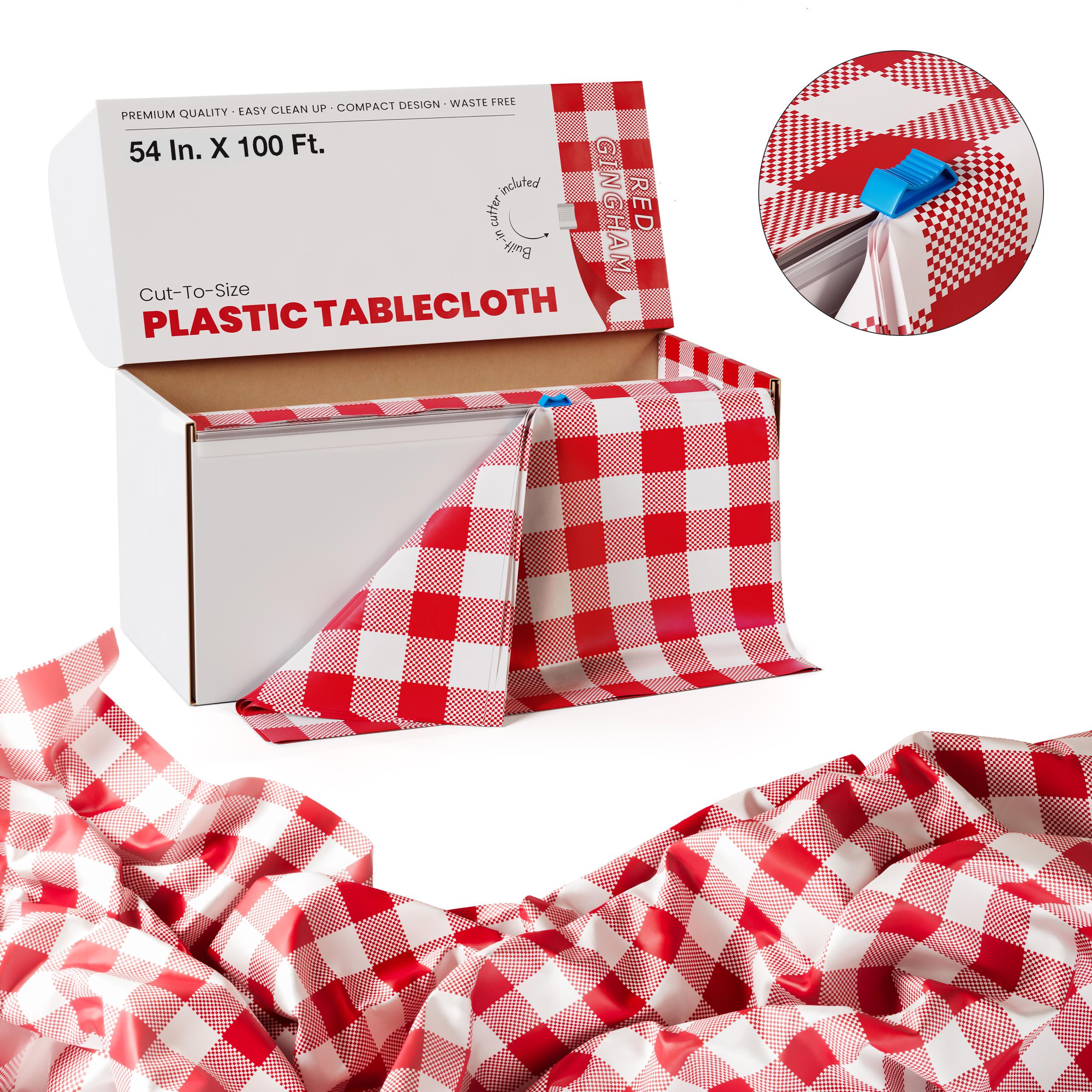 54 In. x 100 Ft. Cut to Size Plastic Table Cover | Red Gingham