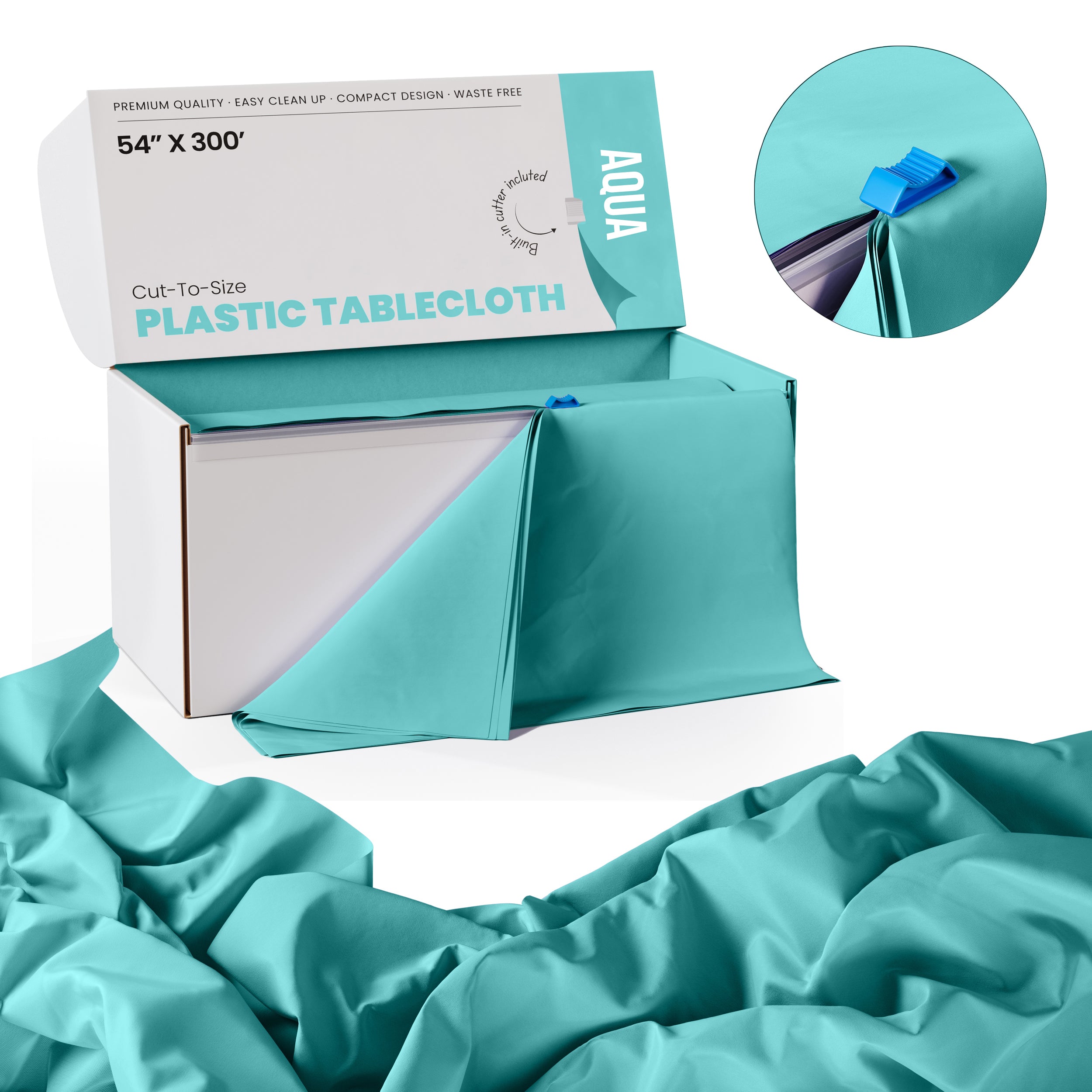54 in. x 300 Ft. Cut To Size Table Roll  | Aqua | Case of 4