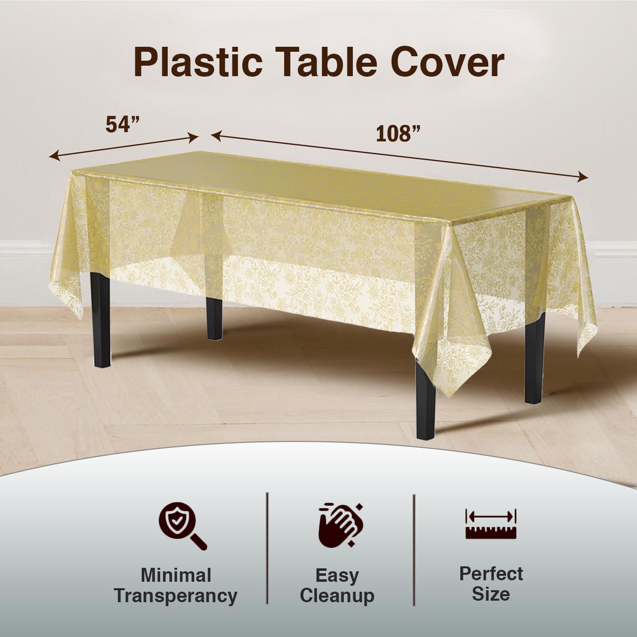 Premium Gold Floral Plastic Table Covers | 12 Count - 54 In. x 108 In.