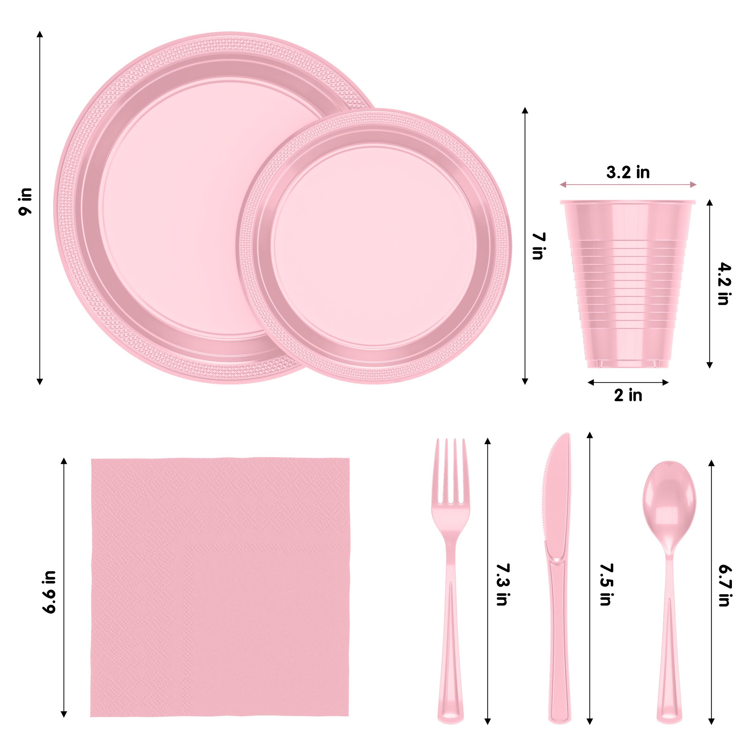 182 Pcs Pink Plastic Dinnerware Set | Setting for 26