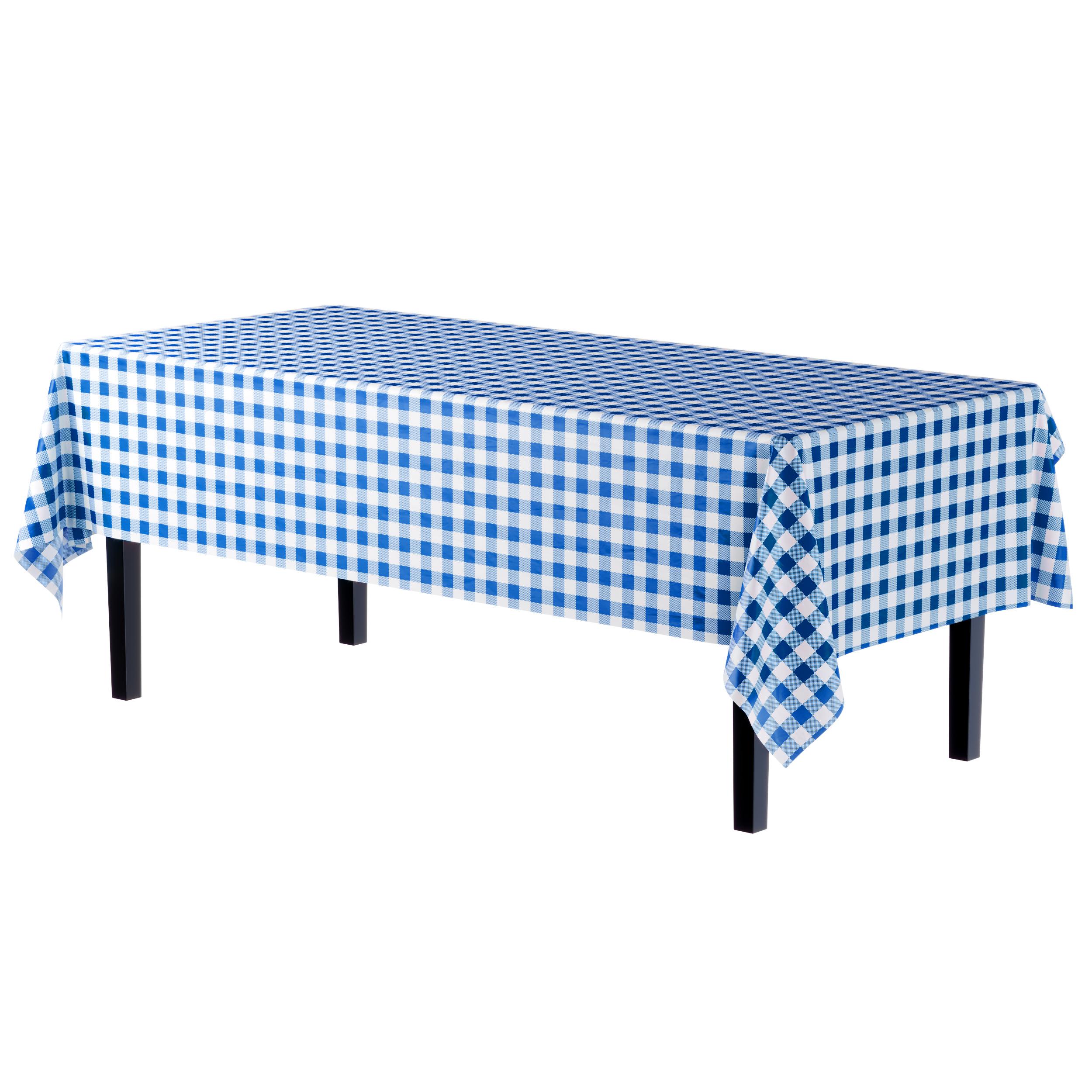 54 In. x 300 Ft. Cut to Size Plastic Table Cover | Blue Gingham
