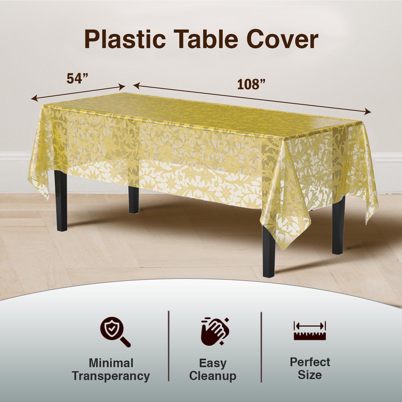 Premium Gold Lace Plastic Table Covers | 12 Count - 54 In. x 108 In.