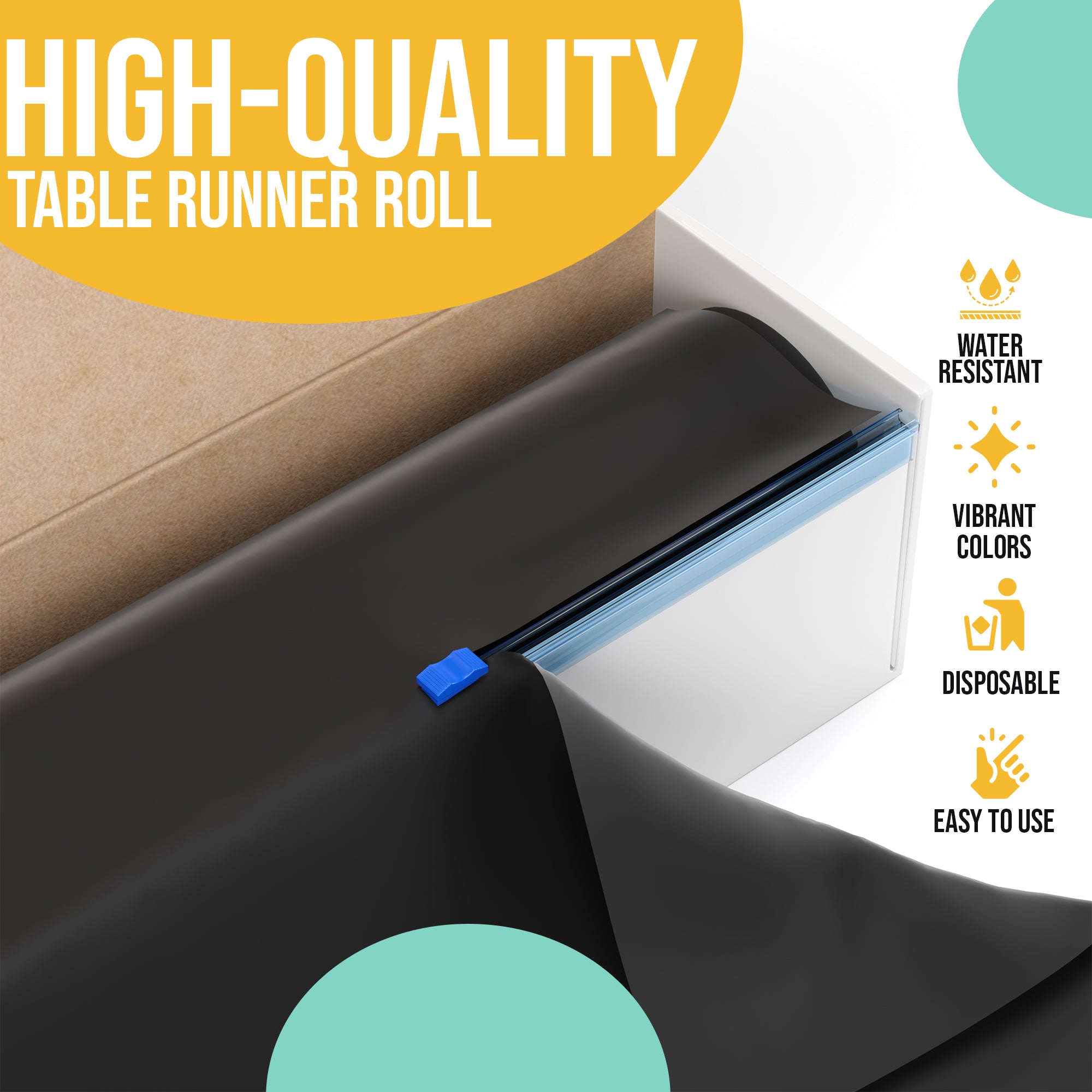14 in. x 200 Ft. Cut To Size Black Table Runner