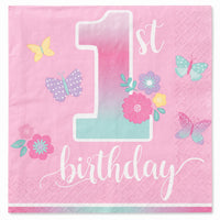 Butterfly Garden 1st Birthday Beverage Napkins - 5 In. X 5 In.