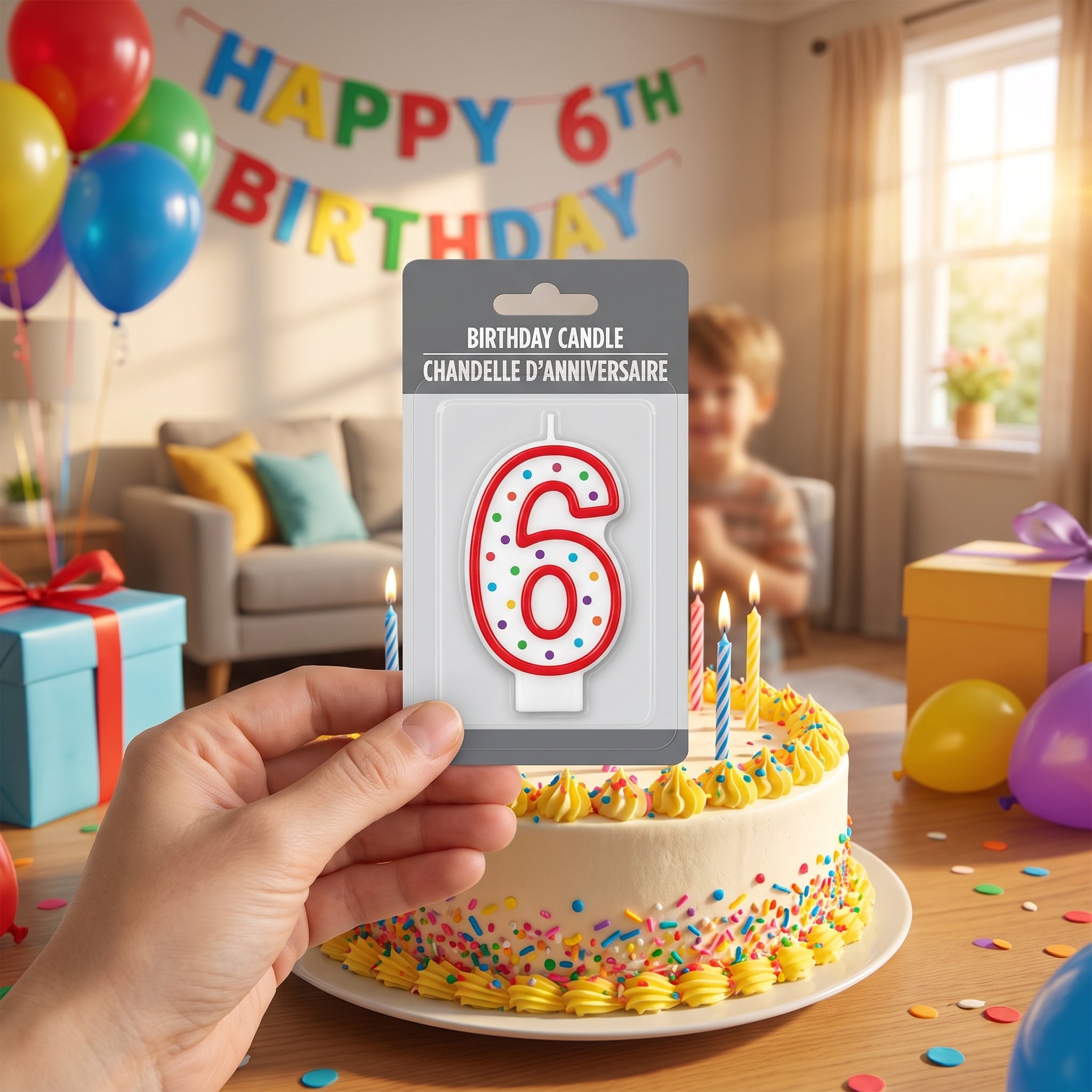 Colorful Polka Dot Number 6 Birthday Candle