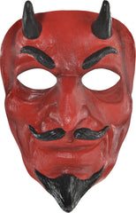 Devil Sculpted Full Mask with Horns - Red and Black Halloween Accessory