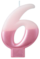 Bright Pink Metallic Number 6 Birthday Candle - 3.2-Inch