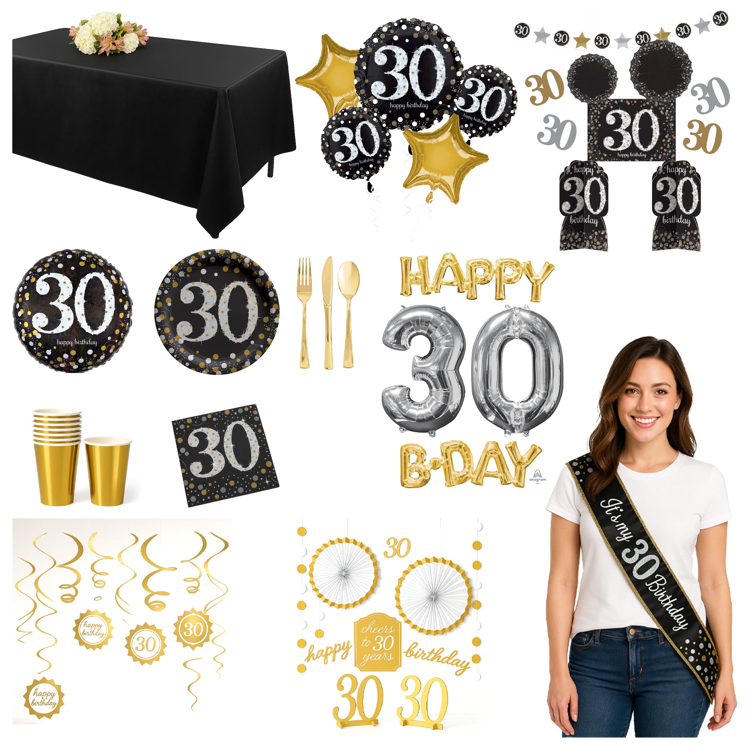 87 Pcs 30th Deluxe Birthday Party Kit - For 8 Guests