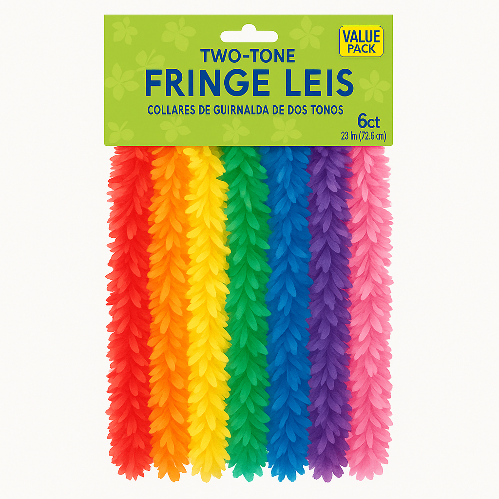 Colorful Two-Tone Fringe Lei Set, 6-Pack