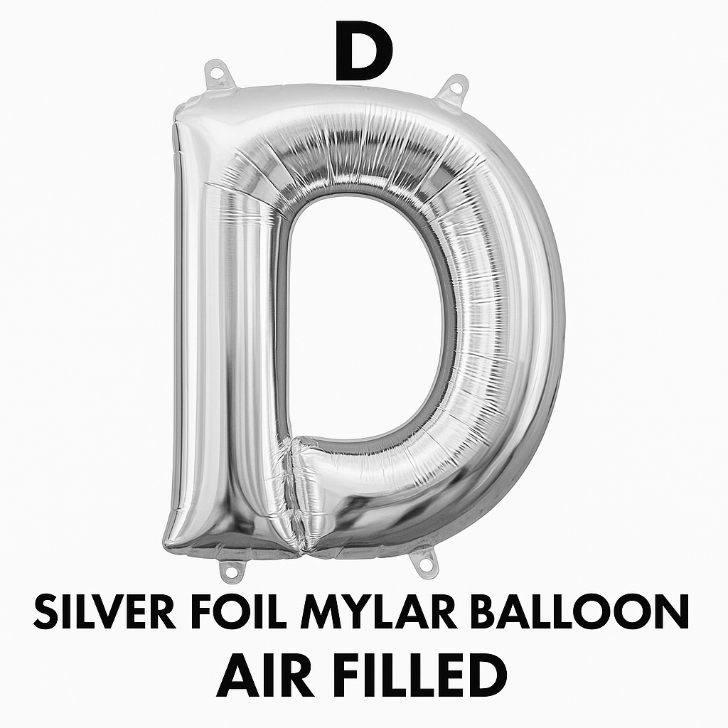 Silver Foil Mylar Balloon Letter "D" - Air Filled